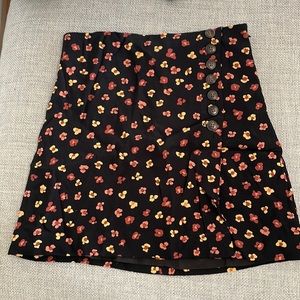 Madewell Black Feline Floral Print Side Button A Line Mini Skirt Size 2